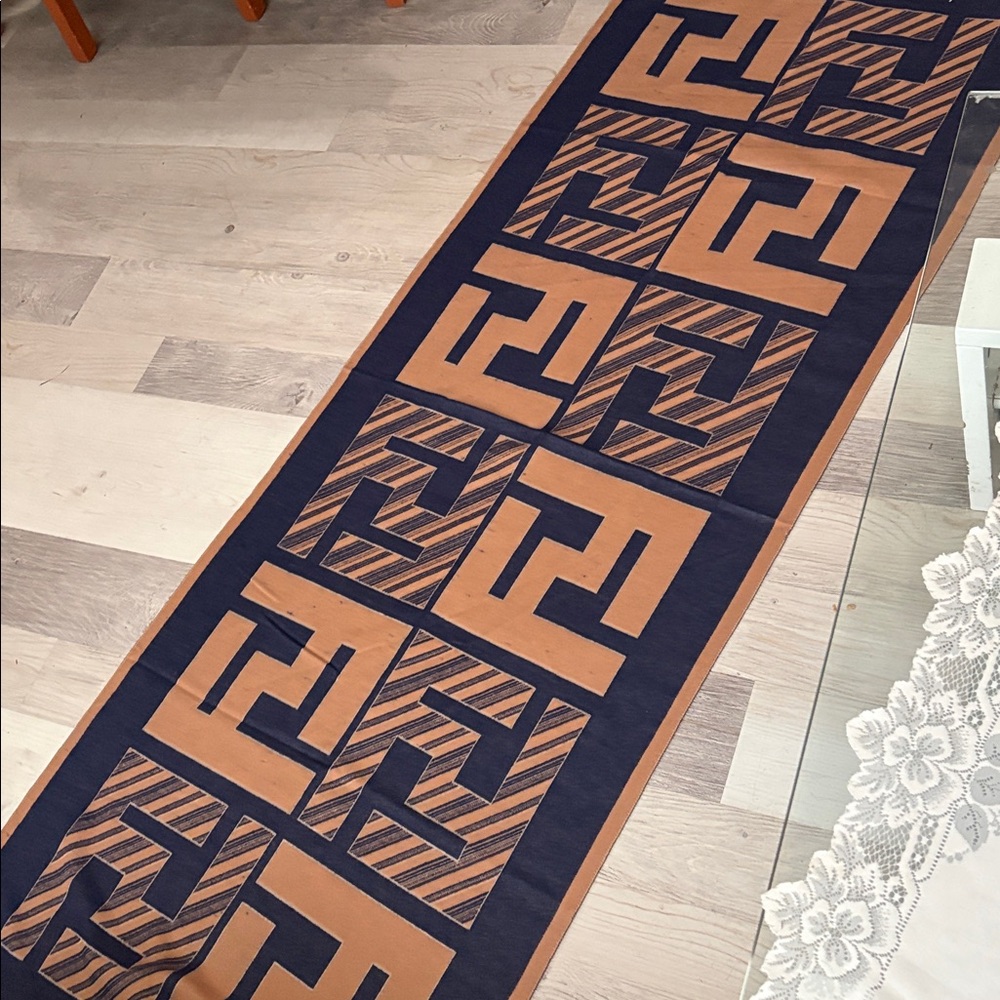 Navy and Brown Logo Pattern Scarf Accessory - Picture 3 of 4